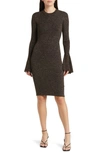 FRAME METALLIC RIB KNIT LONG SLEEVE DRESS