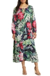 Tommy Bahama Celebration Tropical Print Long Sleeve Maxi Dress In Green