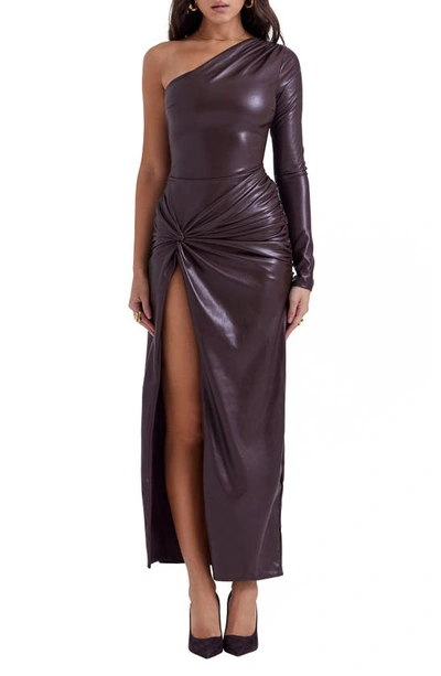 House Of Cb Octavia One-shoulder Faux Leather Dress In Cocoa