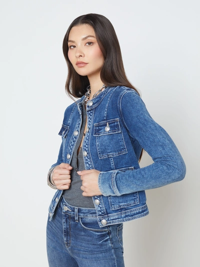 L Agence Yari Faded Collarless Denim Jacket In Rhodes