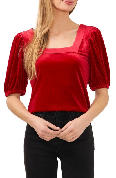 CECE SQUARE NECK STRETCH VELVET TOP