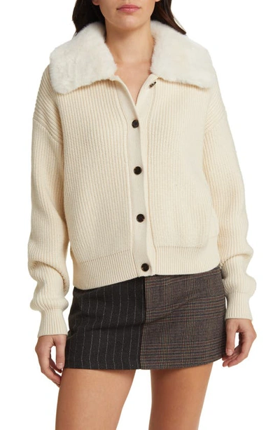 Rails Esme Faux Fur Collar Cardigan In Beige