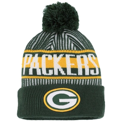 NEW ERA YOUTH NEW ERA GREEN GREEN BAY PACKERS STRIPED  CUFFED KNIT HAT WITH POM