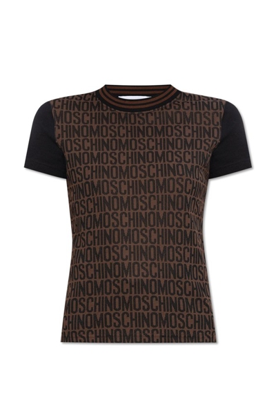 Moschino Allover Logo Jacquard Jersey T In Brown