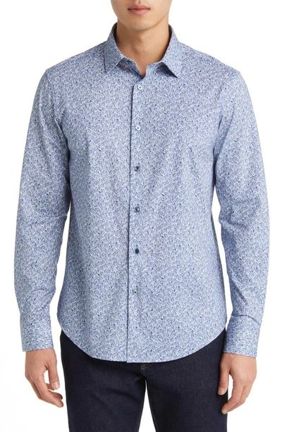 Bugatchi James Ooohcotton® Leaf Print Button-up Shirt In Night Blue