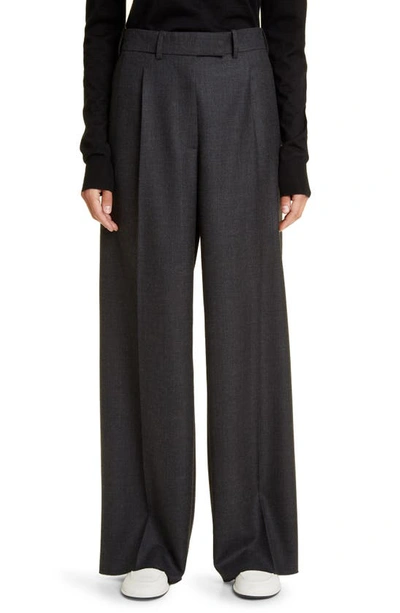 The Row Flame Wool And Silk-blend Straight-leg Trousers In Charcoal Melange