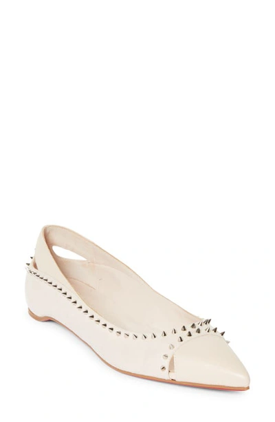 Christian Louboutin Duvettina Leather Spike Red Sole Ballerina Flats In Off White