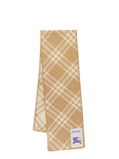 Burberry Logo-patch Checked Wool Scarf In Neutrals