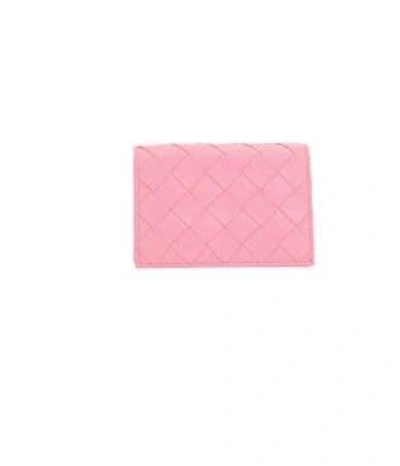 Bottega Veneta Woven Business Card Case In Pink