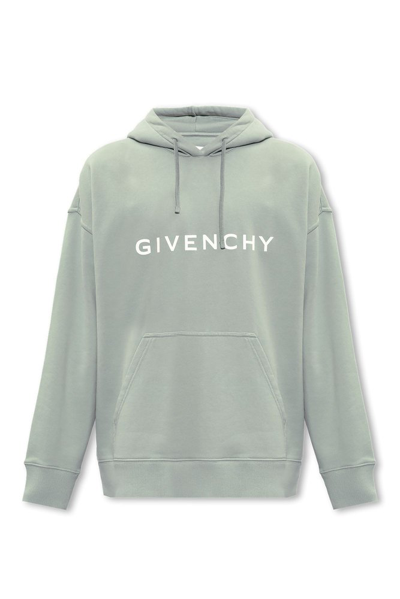 Givenchy Logo Print Drawstring Hoodie In Blu