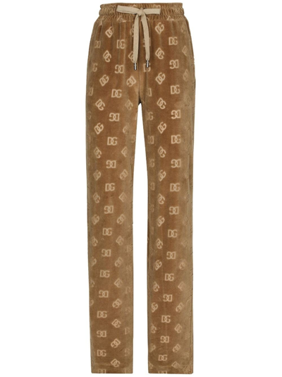 Dolce & Gabbana Drawstring Waist Dg Logo Track Trousers In Brown