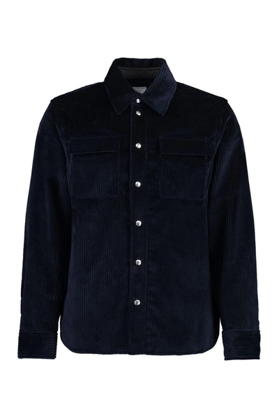 Bottega Veneta Cutaway-collar Cotton-corduroy Shirt In Blue