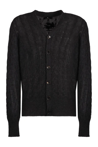 Etro Cable-knit Cashmere Cardigan In Black