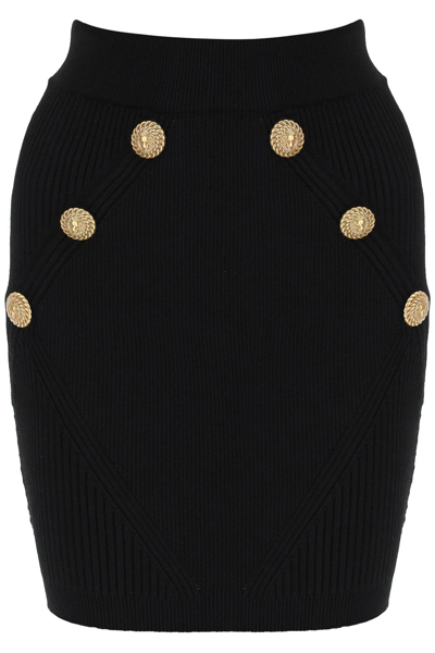 BALMAIN BALMAIN KNIT MINI SKIRT WITH EMBOSSED BUTTONS WOMEN