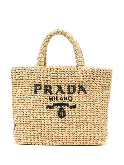 Prada Women Small Crochet Tote Bag In Cream