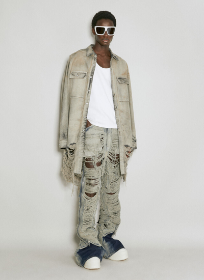 Rick Owens Bolan Distressed Jeans In Grey