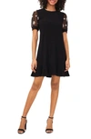 Cece Floral Eyelet Puff Sleeve Minidress In Rich Black