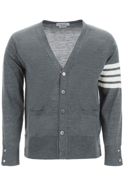 Thom Browne Merino Wool Knit 4-bar Classic V-neck Cardigan In Grey