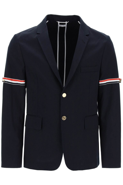Thom Browne Deconstructed Jacket With Tricolor Bands In Blue