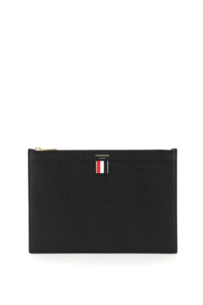 Thom Browne Leather Medium Document Holder Pouch Men In Black