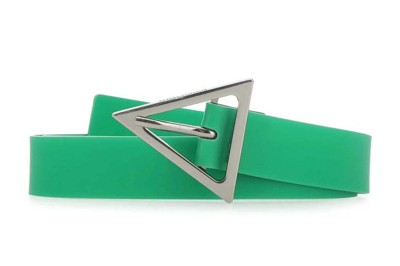 Pre-owned Bottega Veneta Triangle Logo Buckle Rubber Belt Green