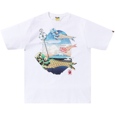 Pre-owned Bape Koinobori Carp Flags Ape Head Tee 'white'