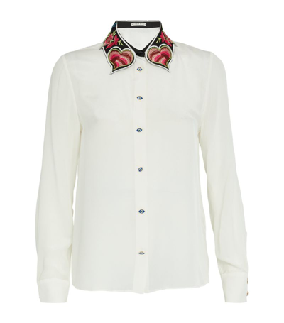 Alice And Olivia Alice + Olivia Silk Embroidered-collar Shirt In White