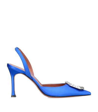 Amina Muaddi Camelia Silk Satin Slingback Pumps In Blue