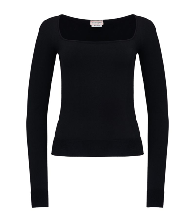 Alexander Mcqueen Knitted Square-neck Top In Black