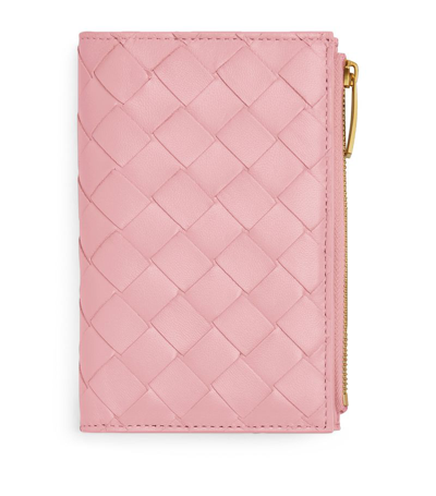 Bottega Veneta Leather Intrecciato Card Holder In Pink