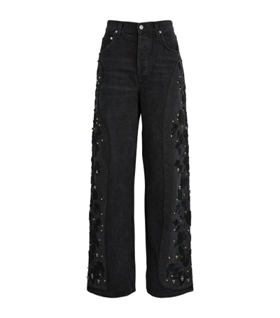 Citizens Of Humanity Ayla Embroidered Wide-leg Jeans In Black