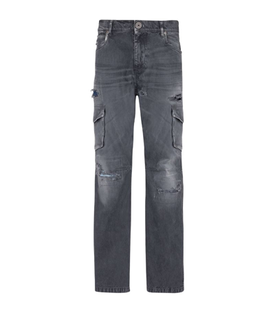 Balmain Distressed-effect Cargo-pockets Jeans In Black