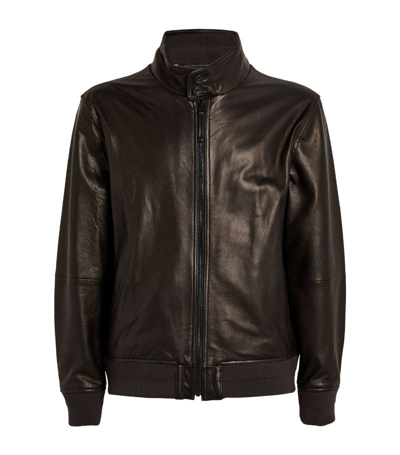 Vince Leather Bomber Jacket In Black