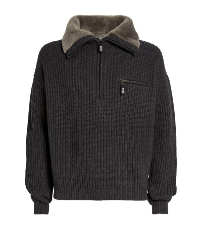 Giorgio Armani Cashmere Half-zip Sweater In Grey