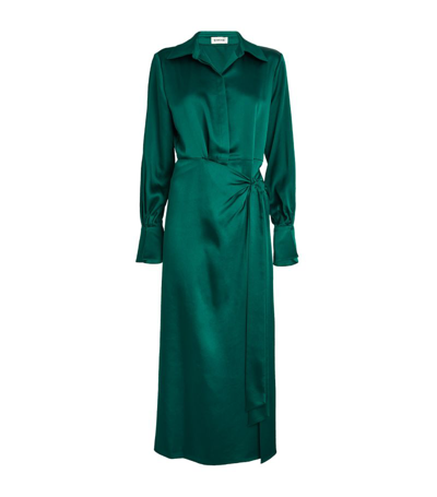 Simkhai Samba Long-sleeve Draped Satin Dress In Emerald