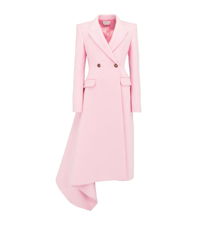 Alexander Mcqueen Midi Draped Coat In Pale Pink