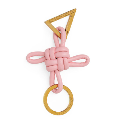 Bottega Veneta Leather Double Knot Keyring In Pink
