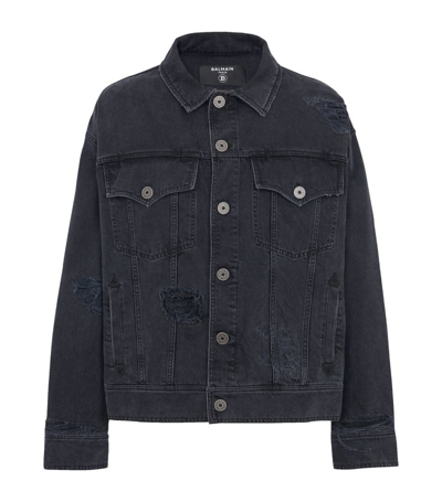 Balmain Ripped-detail Denim Jacket In Black