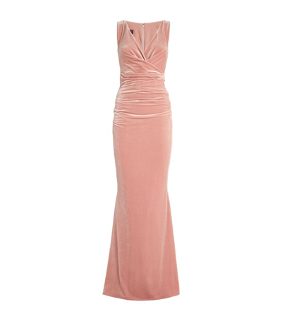 Talbot Runhof Velvet Ruched Gown In Pink