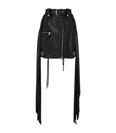 Alexander Mcqueen Leather Fringed Mini Skirt In Black