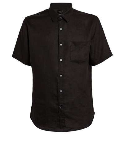 Vince Linen Short-sleeve Shirt In Black