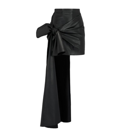 Alexander Mcqueen Leather Asymmetric Mini Skirt In Black