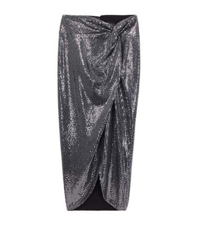 The Kooples Metallic Drape-detail Midi Skirt In Silver