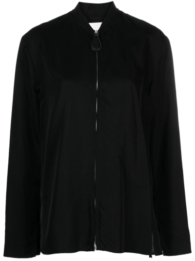 Jil Sander Capsule Band-collar Zipped Shirt In Black