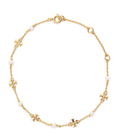 Tory Burch Faux Pearl Kira Chain Bracelet In Gold