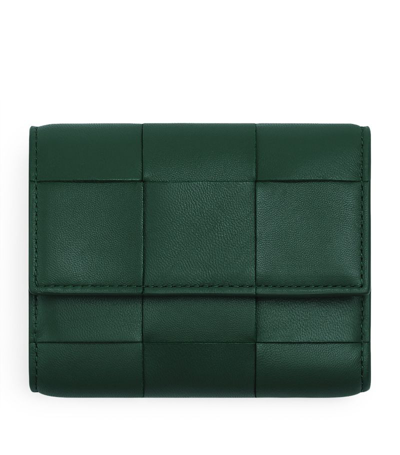 Bottega Veneta Leather Intreccio Trifold Wallet In Green