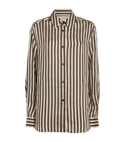 Khaite Argo Long-sleeve Striped Shirt In Brown