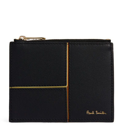 Paul Smith Leather Zip-up Panelled Card Holder In Black