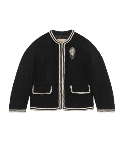 Gucci Bouclé Tweed Brooch-detail Jacket In Black