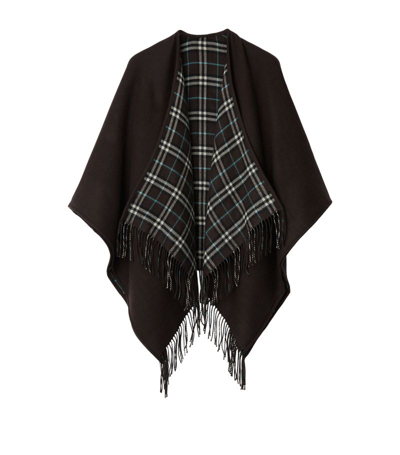 Burberry Wool Reversible Check Cape In Black